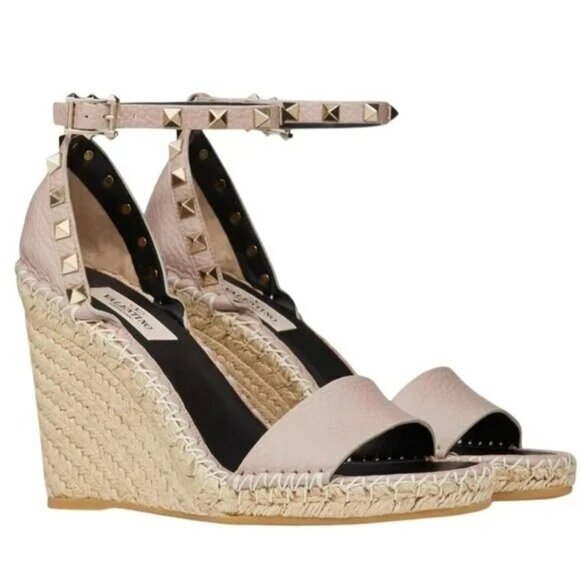 Valentino Garavani Women's Studded Ankle Strap Espadrille Wedge Sandals - Picture 1 of 5